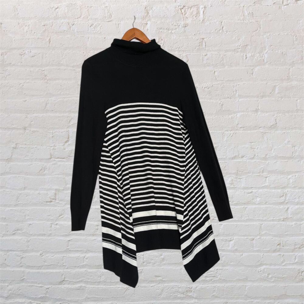 Apt 9 Medium Black White Asymmetrical Striped Turtleneck Tunic Knit Sweater